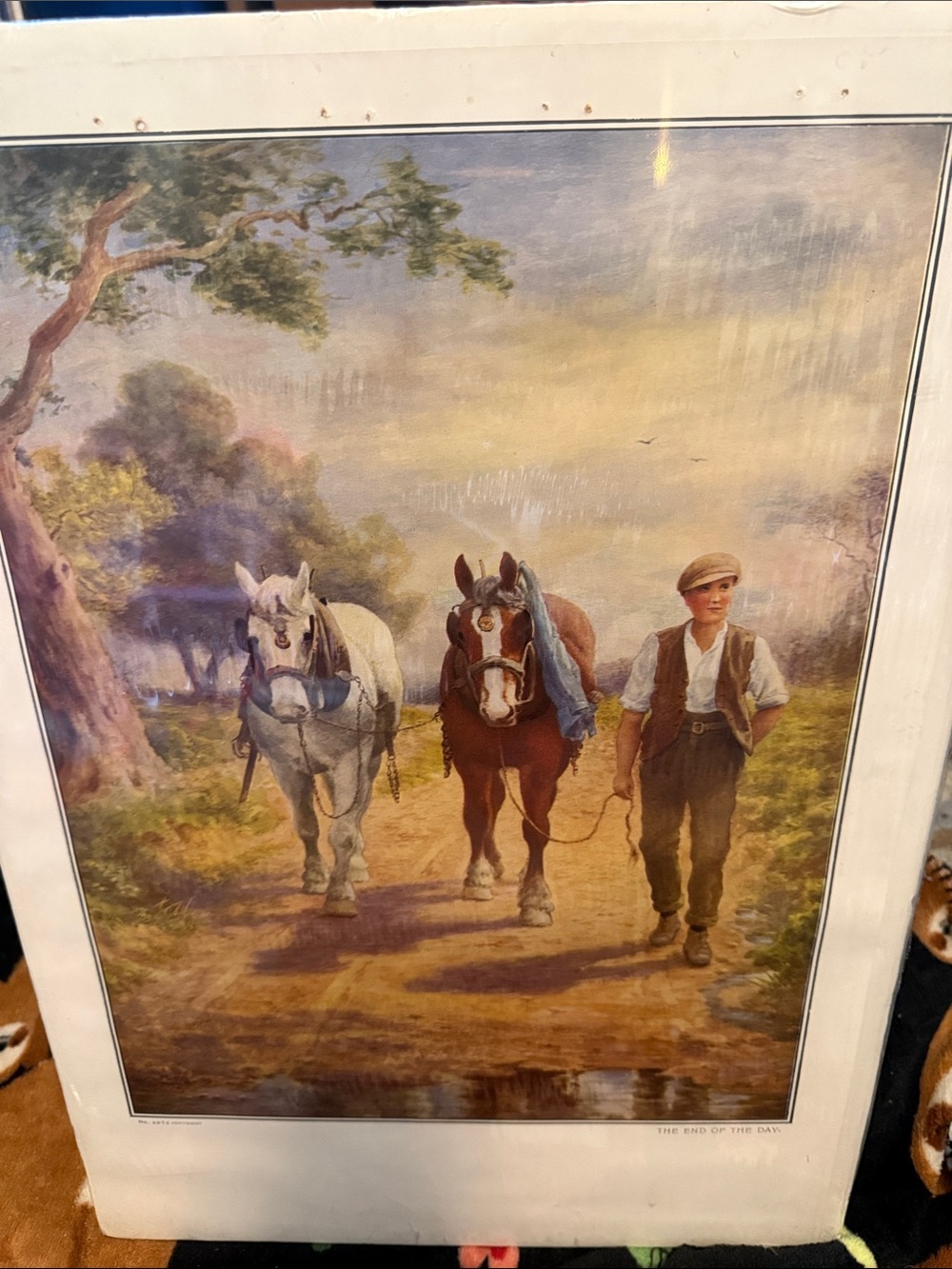 The End of the Day Wall Art Print - Rustic Boy with Horses (Brown, White)
